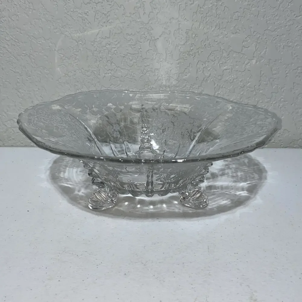 VTG New Martinsville‎ Radiance Pattern Prelude Etched 3 Footed Round Bowl 10.5”